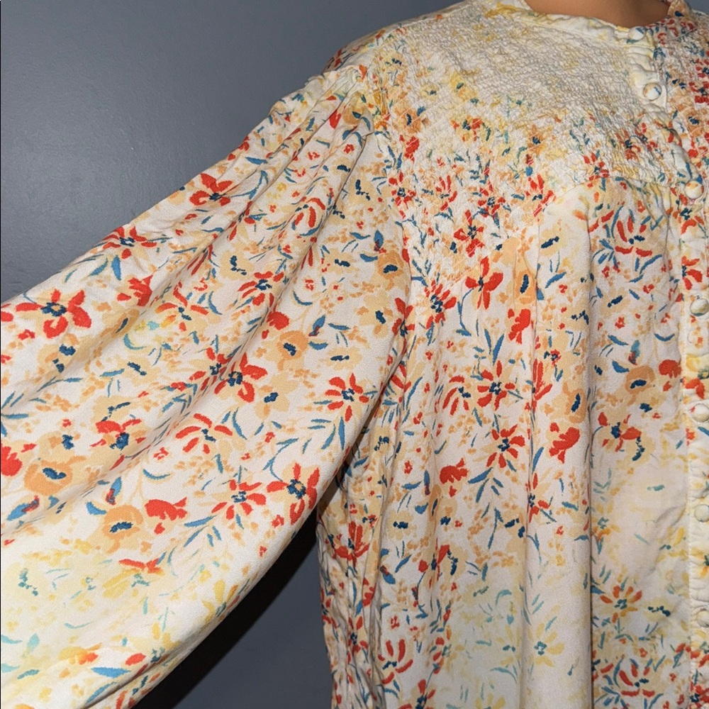 Time & Tru Floral Long Sleeve Smocked Top - Size XXL - Picture 3 of 7